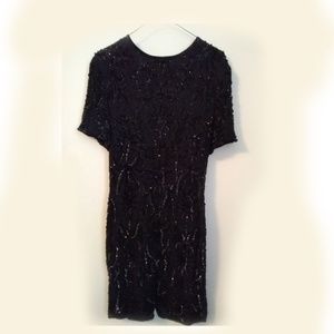 Women's Black Vintage Silk Sequin beaded dress